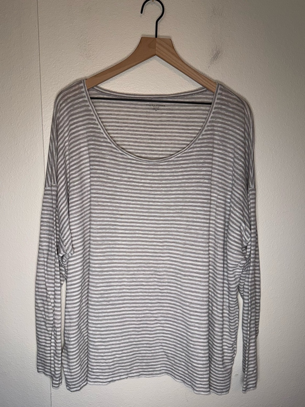 EILEEN FISHER Linen Coastal Stripe long sleeve oversize crop long sleeve tee 2X